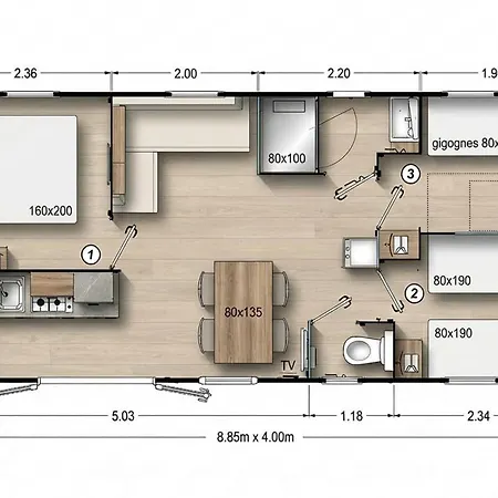 Mobil-home 6 Pers. - Terrasse Au - Api-1-52-1317 Saint-Gérons